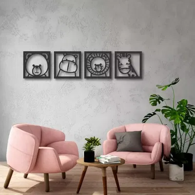 CUADRO CUADRIPTICO ANIMALES DE LA SELVA 85X19,50CM