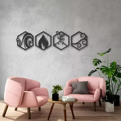 CUADRO CUADRIPTICO 4 ELEMENTOS HEXAGONAL 90X25CM