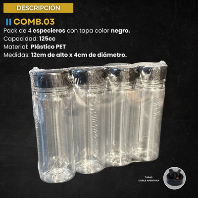 PACK 4 ESPECIEROS CON TAPAS NEGRAS 125CC