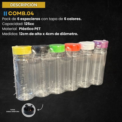 PACK 6 ESPECIEROS CON TAPA DE 6 COLORES 125CC