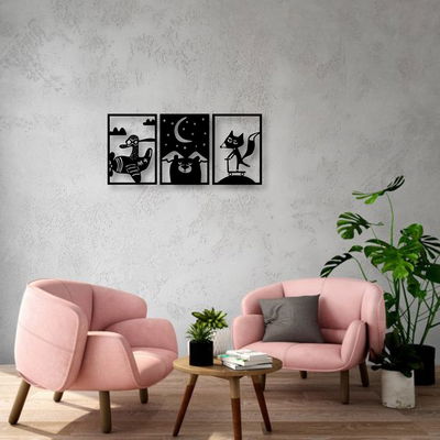 CUADRO TRIPTICO ANIMALES DIVERTIDOS 63X28CM