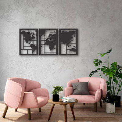 CUADRO TRIPTICO MAPAMUNDI 61X28