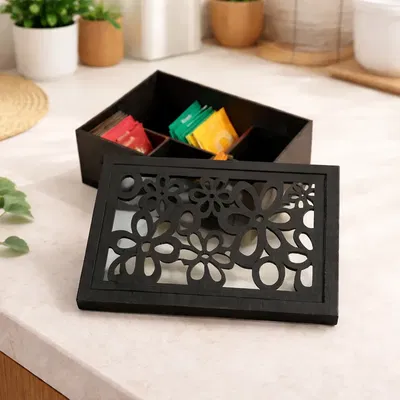 CAJA DE TE SOMBRERO - 6 DIV - FLORES