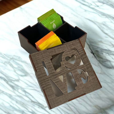 CAJA DE TE CUADRADA - 4 DIV - LOVE