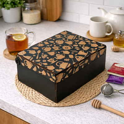 CAJA DE TE GRABADO - 6 DIV - TETERAS