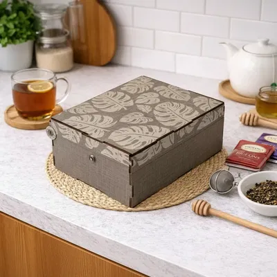 CAJA DE TE GRABADO - 6 DIV - MONSTERA