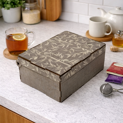 CAJA DE TE GRABADO - 6 DIV - BAMBU