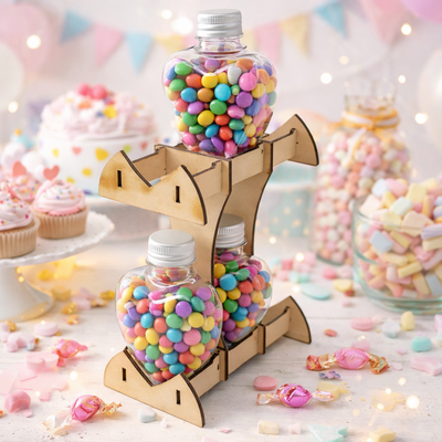 Base Torre + 6 Envase Corazones 125cc c/ tapas colores.