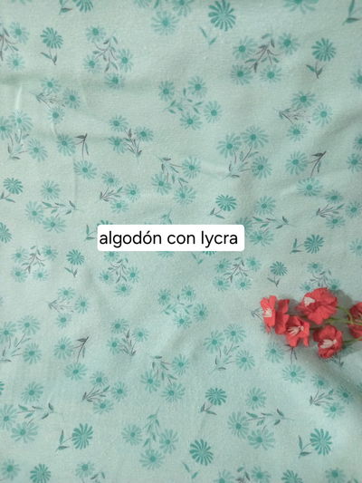 Algodón con lycra 30/1  Margaritas verdes