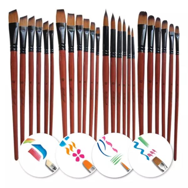 Set 24 Pinceles Artísticos Oleo Acrílico Kit Profesional