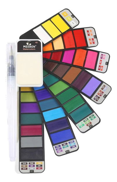 Juego De Acuarela De 42 Colores Y Pincel Recargable + Paleta