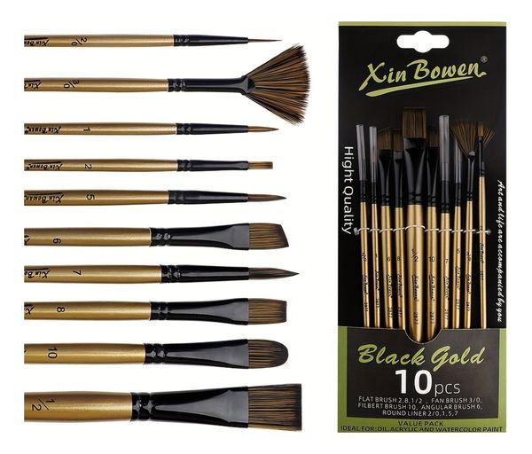 Kit De 10 Pinceles Profesionales Surtidos Black Gold