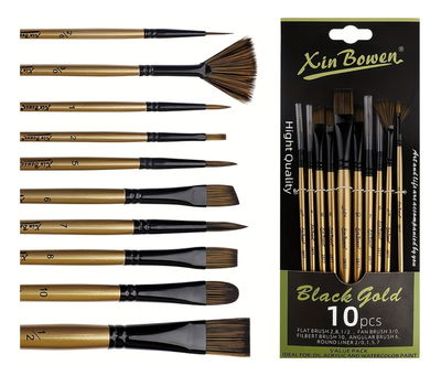 Kit De 10 Pinceles Profesionales Surtidos Black Gold