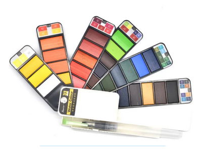 Juego De Acuarela De 33 Colores Y Pincel Recargable , Paleta