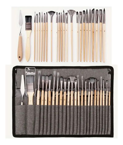 Kit 25 Pinceles Artista Pintura Espátula + Estuche