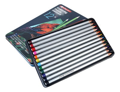 Kit Lapices X12 Colores Acuarelables De Dibujo + Lata Metal