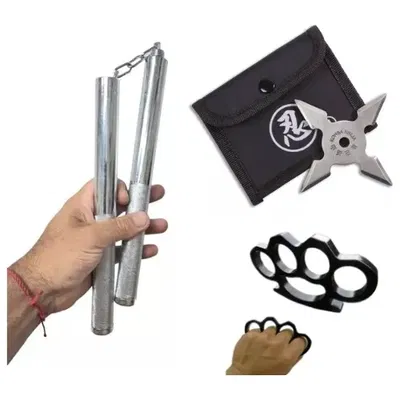 Kit Artes Marciales Nunchaku + 1 Shuriken 4 Punta + Manopla