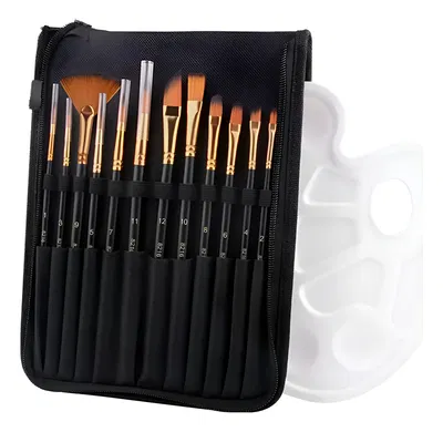 Set Porta Pincel + 12 Pinceles + Mezcladora Plastica Naranja