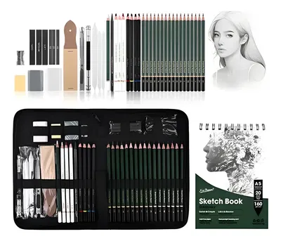Set 43 Piezas Profesional De Dibujo Estuche Lapices Block