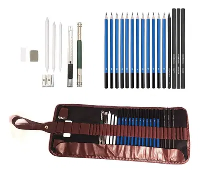 Lapices Dibujo Profesional Y Accesorios Estuche 24 Piezas Ne Negro