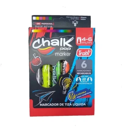 Marcadores De Tiza Liquida Trabi Chalk Pop Caja X 6 Colores