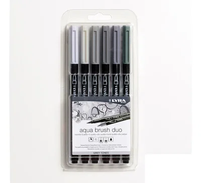 Marcadores Lyra Aquabrush Set X 6 Tonos Gris Doble Punta