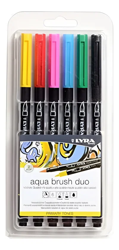 Marcadores Lyra Aquabrush Set X 6 Tonos Primario Doble Punta