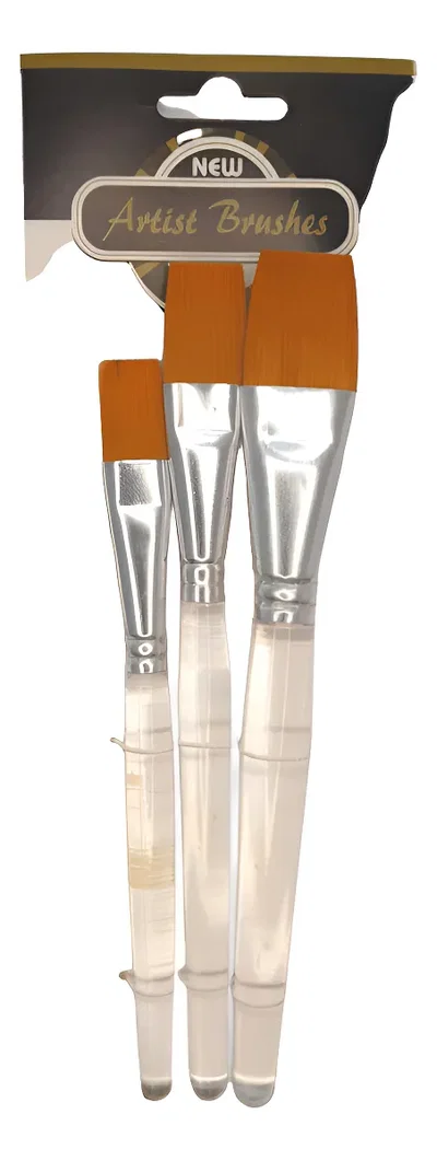Set X3 Pinceles Sinteticos Chatos Mango Cristal 1 Plgada