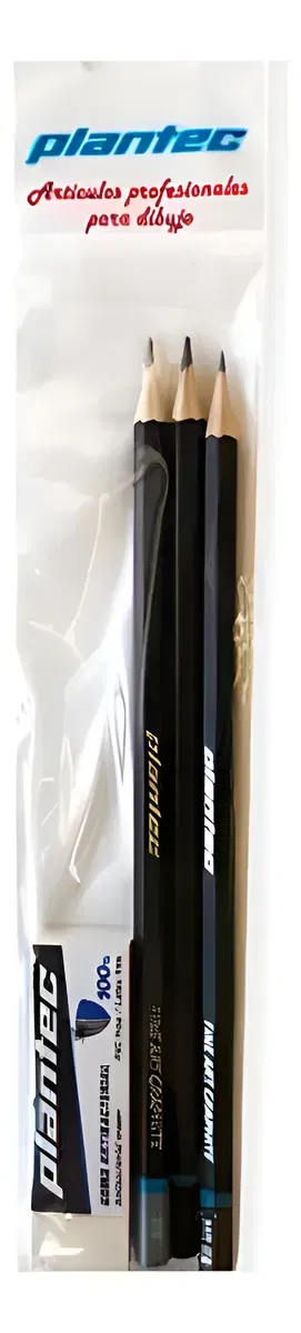 Lápices Grafito Plantec Negro 2b Hb 2h Pack 3 Unidades Con Goma