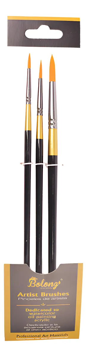 Set Pinceles Redondos Sinteticos Para Acuarela X 3u Bolong