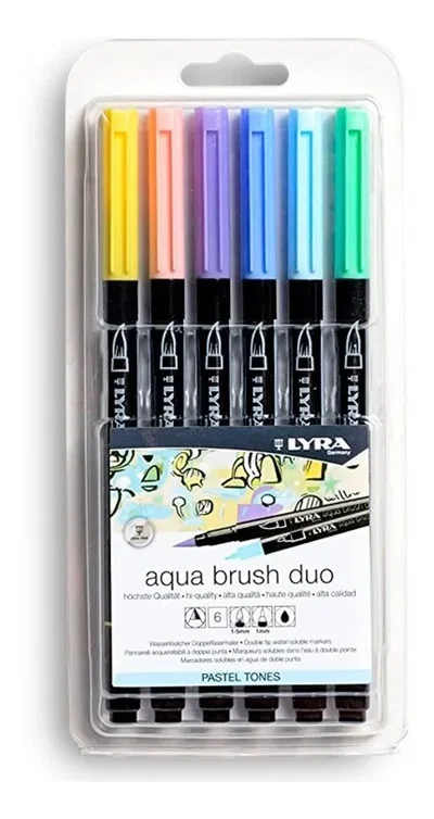 Marcador Lyra Acuarelable Doble Punta Tonos Pastel X 6 Color