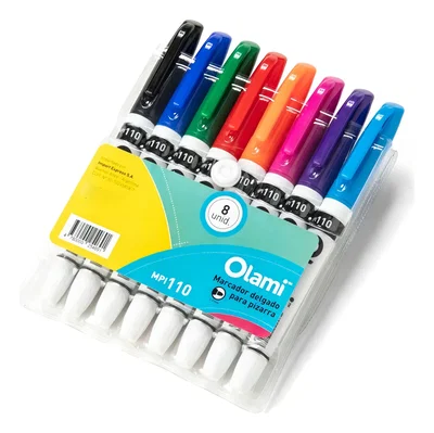 Marcador Para Pizarra Set X8 Colores Olami Cuerpo Fino