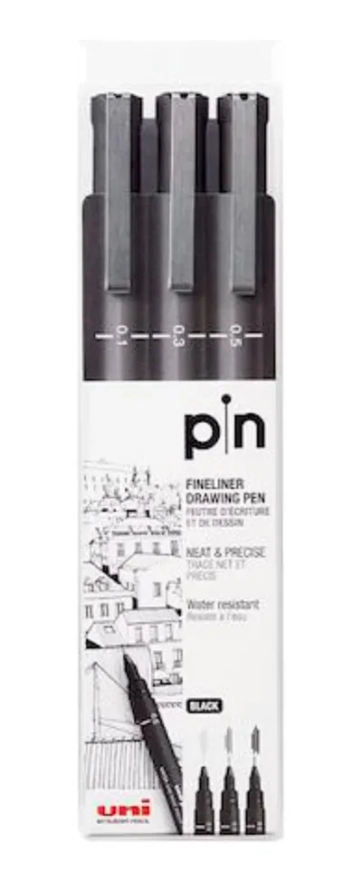 Uni Pin 200 Black Tinta Pigmentada X 3 Unidades A mun2003p