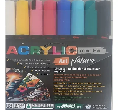 Set Marcador Acrilicos X 8 Punta Media Impermeabl Art Nature
