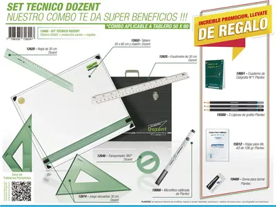 Set tablero Dozent con atril 1 posición – 40 x 50 cm con 12 utiles