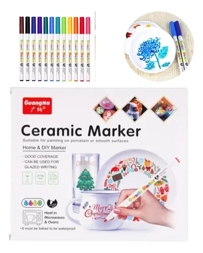 Set 12 Marcadores Para Ceramica Porcelana Horno Colores