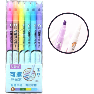 Pack 6 Resaltadores Borrables Kawaii En Doble Punta