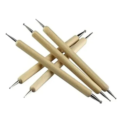 Set Bolillos X5 Mango Madera Porcelana Fría Puntillismo