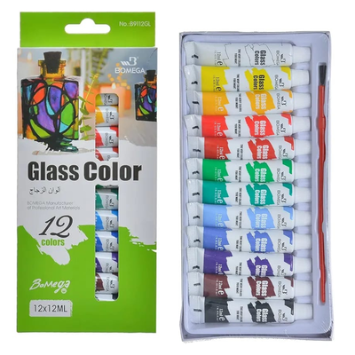 Set 12 Pomos Para Pintar Vidrio X12ml + Pincel