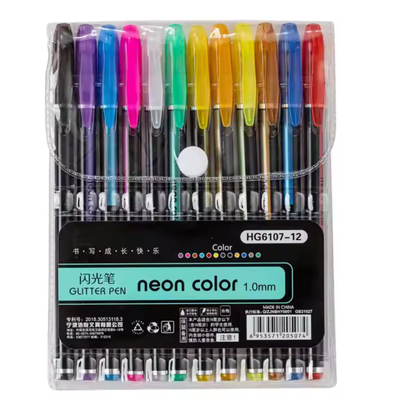 Set 12 Boligrafos De Gel Con Brillo Neon Punta 1mm