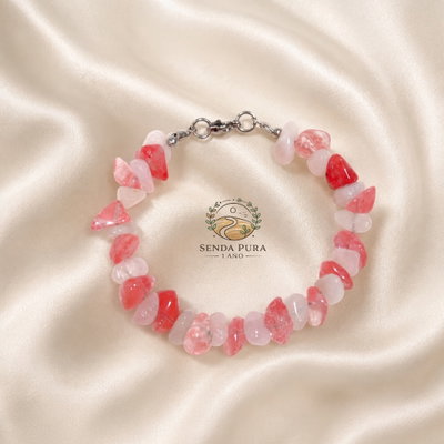 Pulsera en escalla de piedra natural cuarzo Rosa y cherry con cierre en acero quirúrgico 