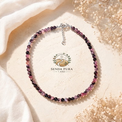 Collar de piedra natural RODONITA con cierres de acero quirúrgico 