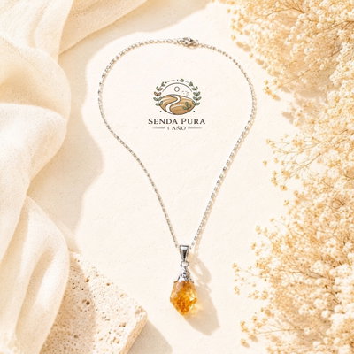 Cadena de acero quirúrgico blanco con dije de piedra natural CITRINO