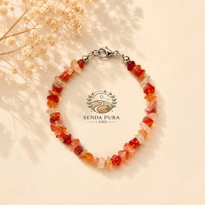 Pulsera de piedra Natural ágata cornalina con cierres de acero quirúrgico 