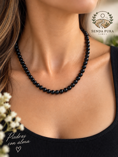 Collar de Obsidiana con cierre de acero quirúrgico regulable 