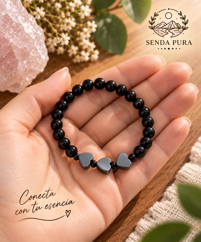 Pulsera Elástica Obsidiana + Hematita