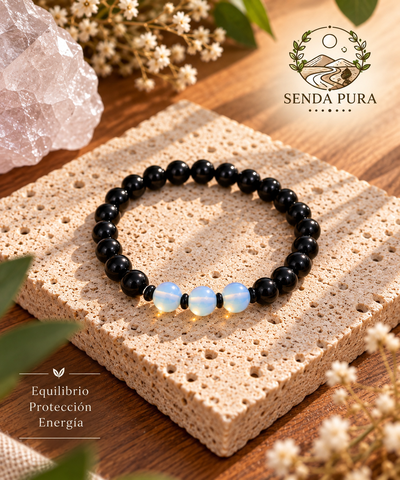 Pulsera Elástica Obsidiana + Piedra de la Luna