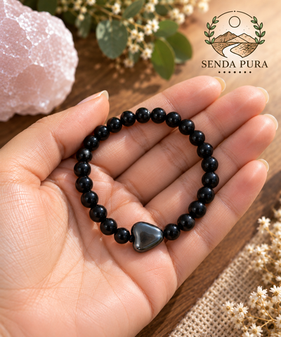 Pulsera Elástica Obsidiana + Hematita 