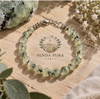 Pulsera de piedra natural Prehnita con cierre de acero quirúrgico regulable 