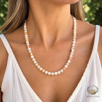 Collar de piedra natural Jaspe Durazno con cierre de acero quirúrgico 